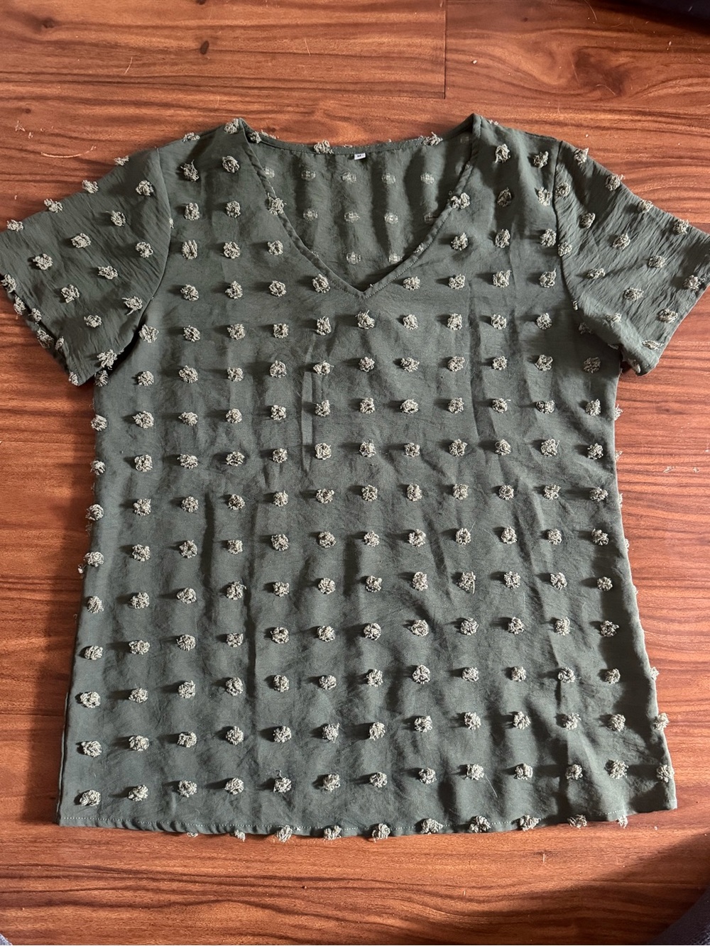 Women’s Olive Green Textured V-Neck Top